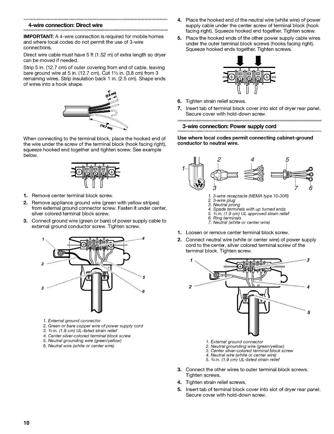 Kenmore 8519319A manual Wire connection Direct wire, Wire connection Power supply cord 