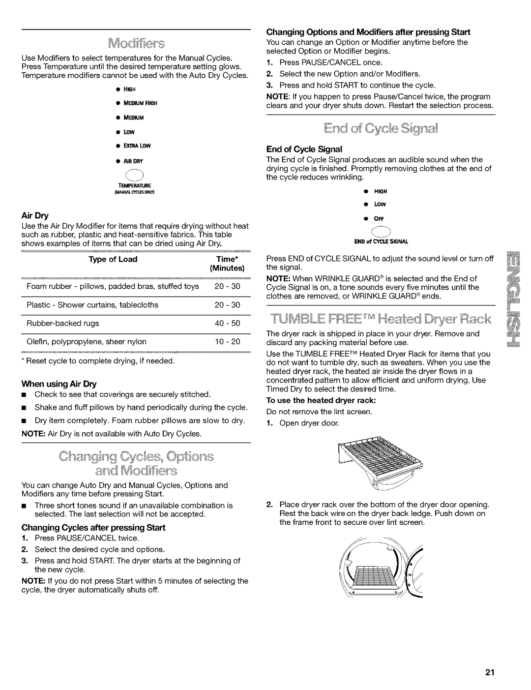 Kenmore 8519319A manual Airdry 