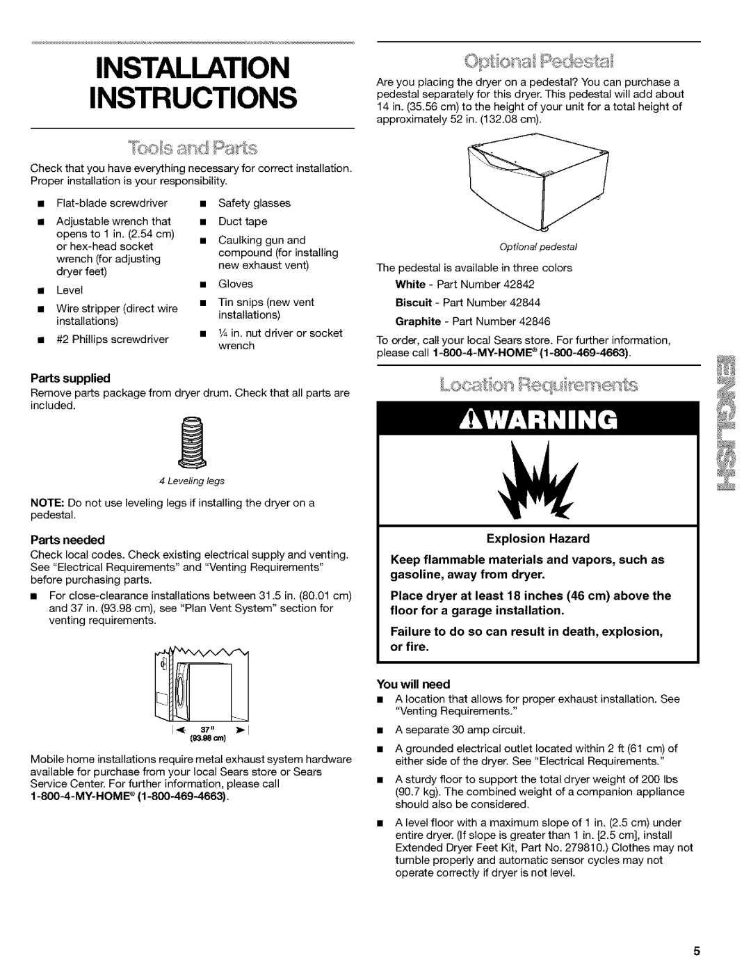 Kenmore 8519319A manual Installation Instructions, Parts supplied, Please call 1-800-4-MY-HOME, Parts needed, You will need 