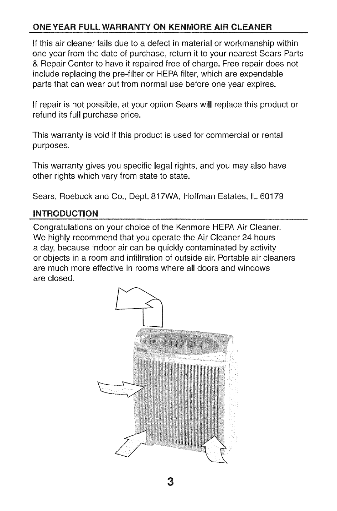 Kenmore 152, 85244 owner manual INTRODUCTiON 