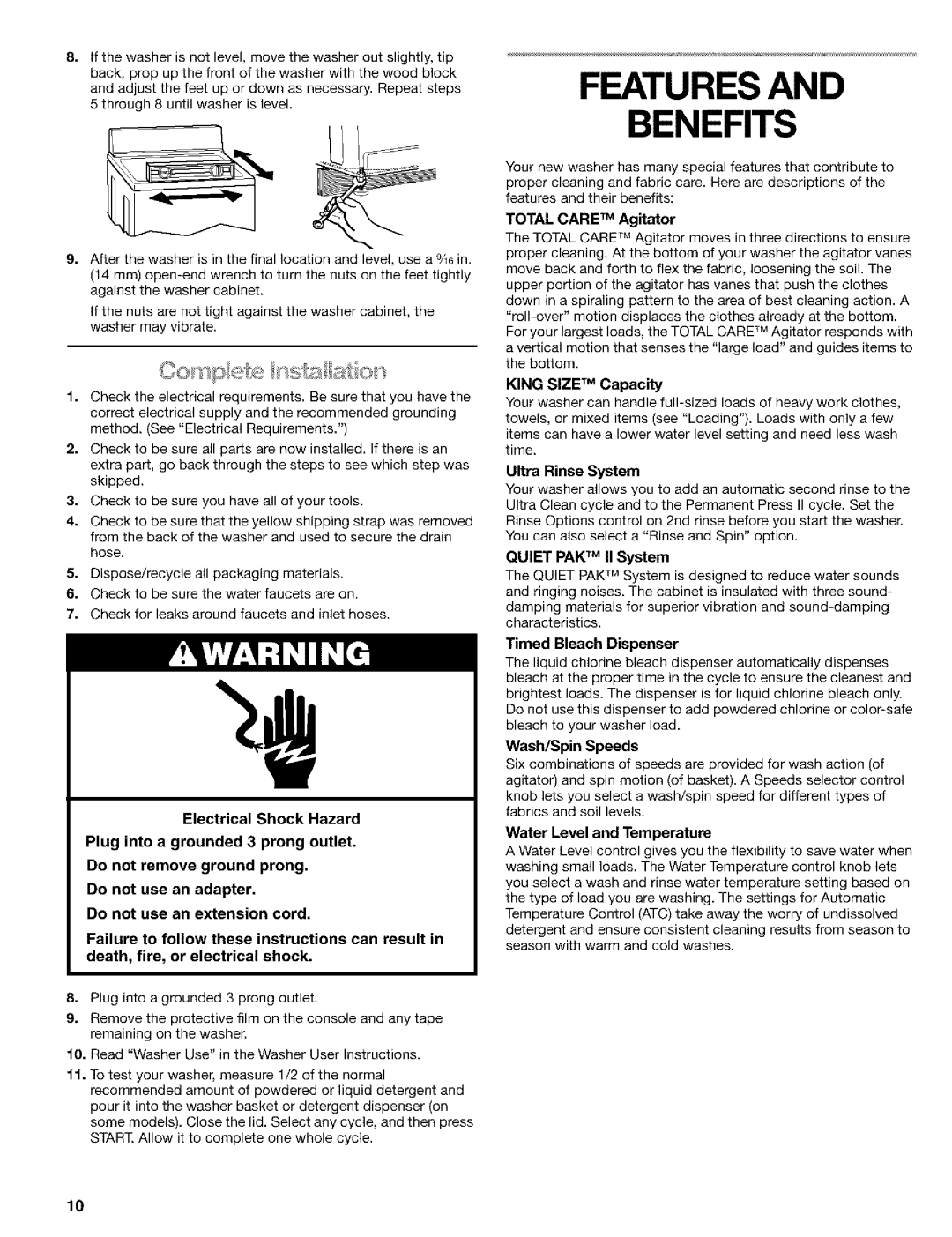 Kenmore 8526119A manual Benefits 