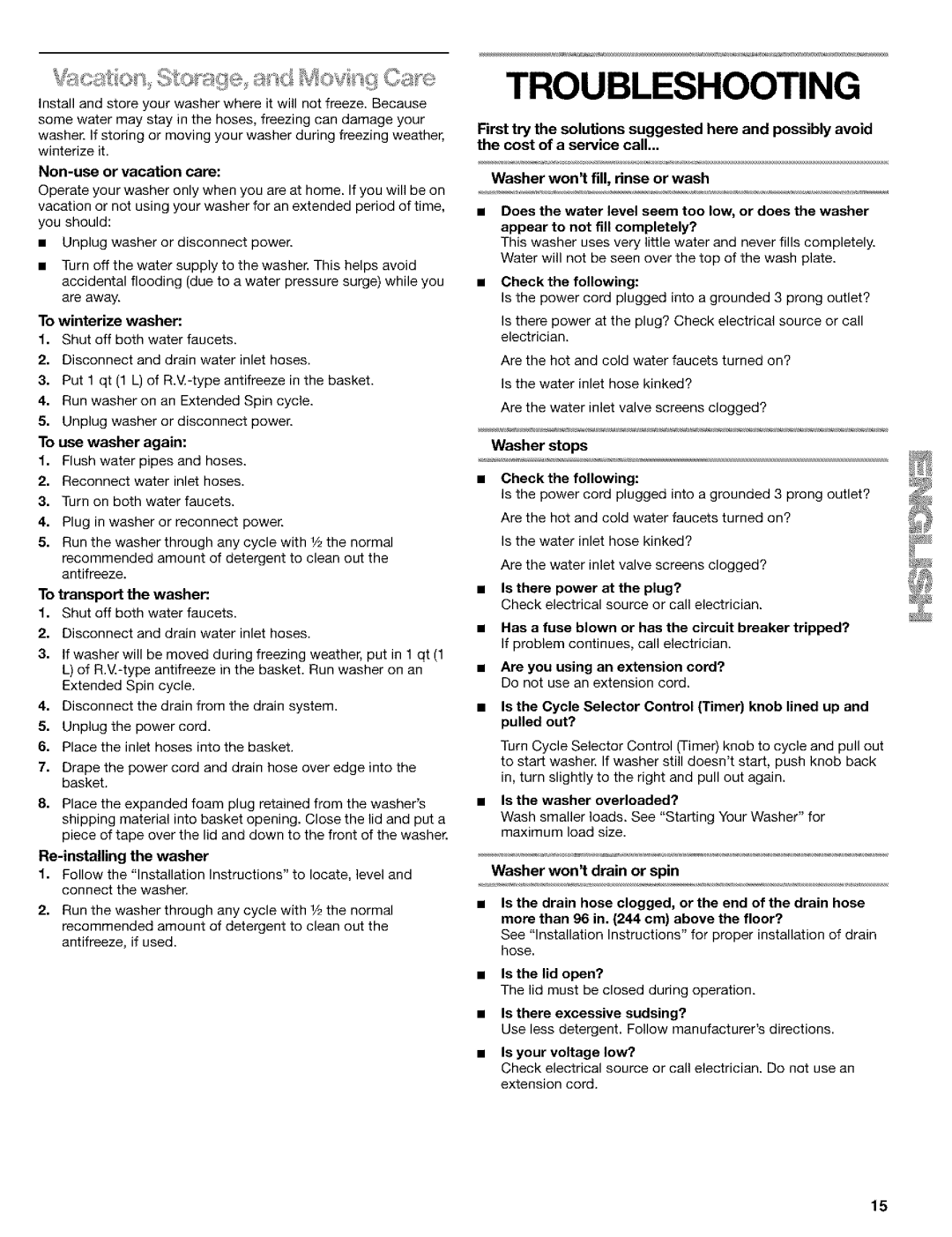 Kenmore 8526119A manual Troubleshooting 