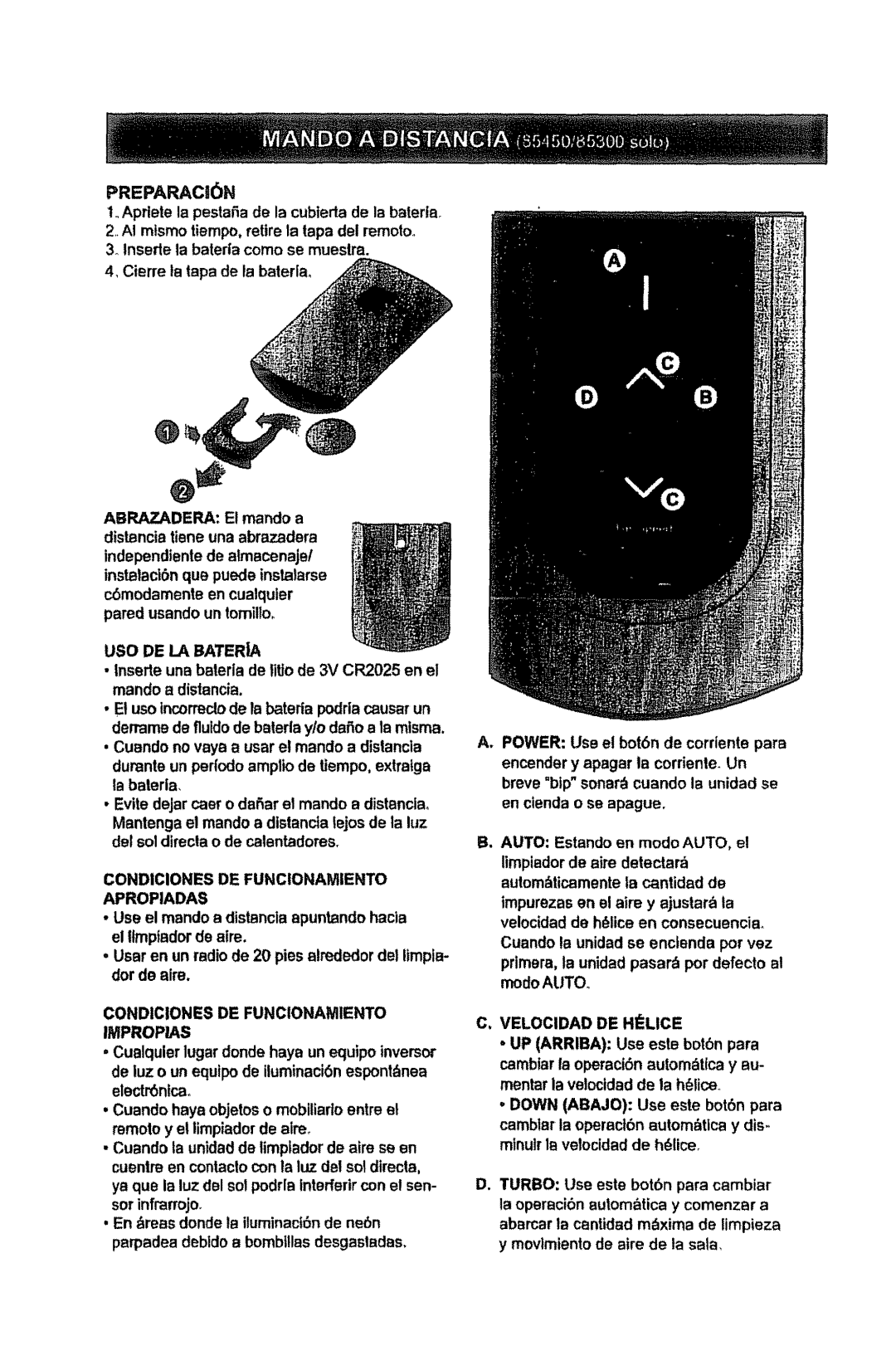 Kenmore 85150, 85450, 85300 manual USO DE LA Bateria, Apropiadas 