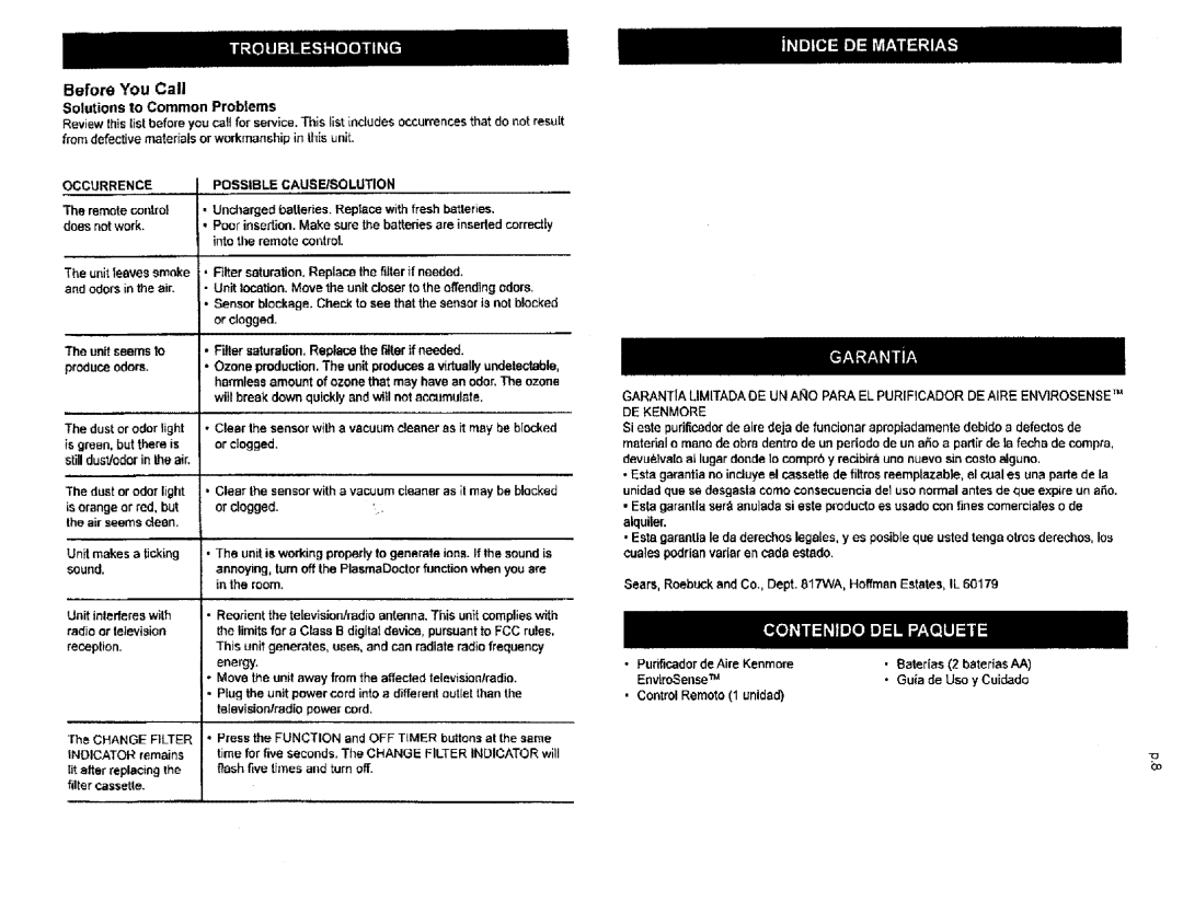 Kenmore 85500, 85501 manual Before You Call, Occurrence Possible Causeisolution 