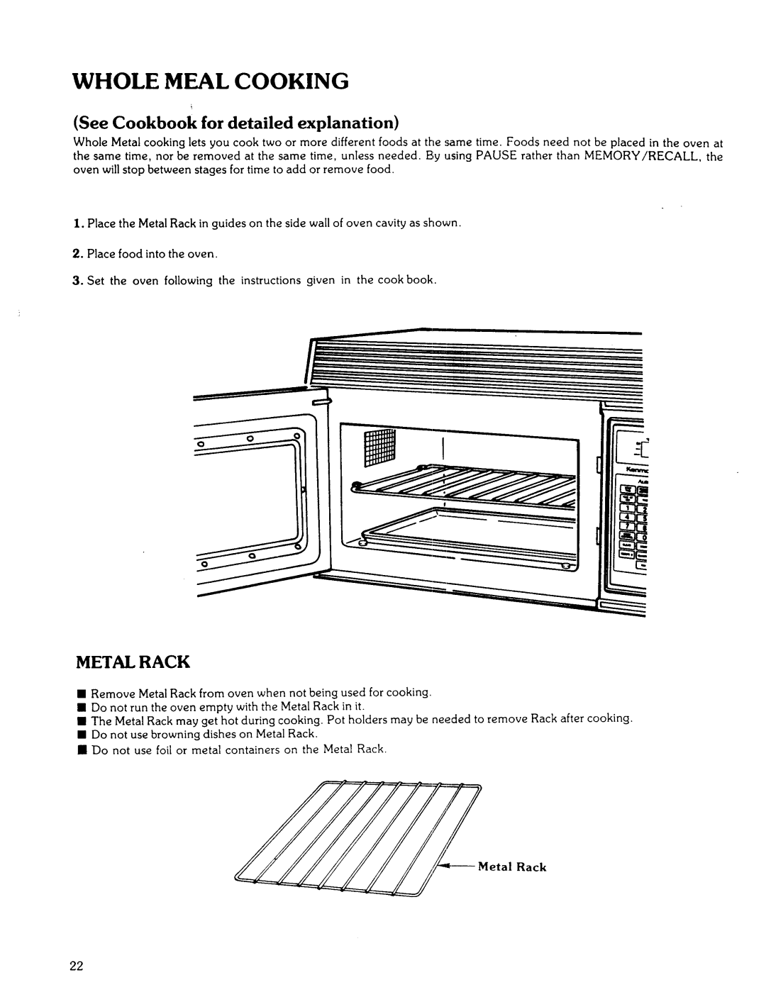 Kenmore 85941 manual Whole Meal Cooking 