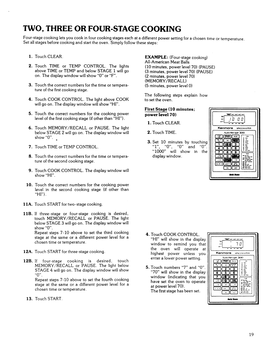 Kenmore 85941 manual First Stage Minutes, Level 