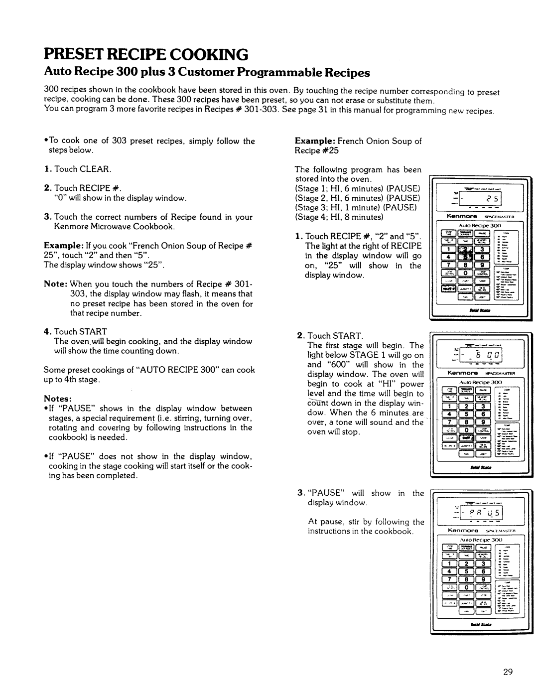 Kenmore 85941 manual Preset Recipe Cooking 