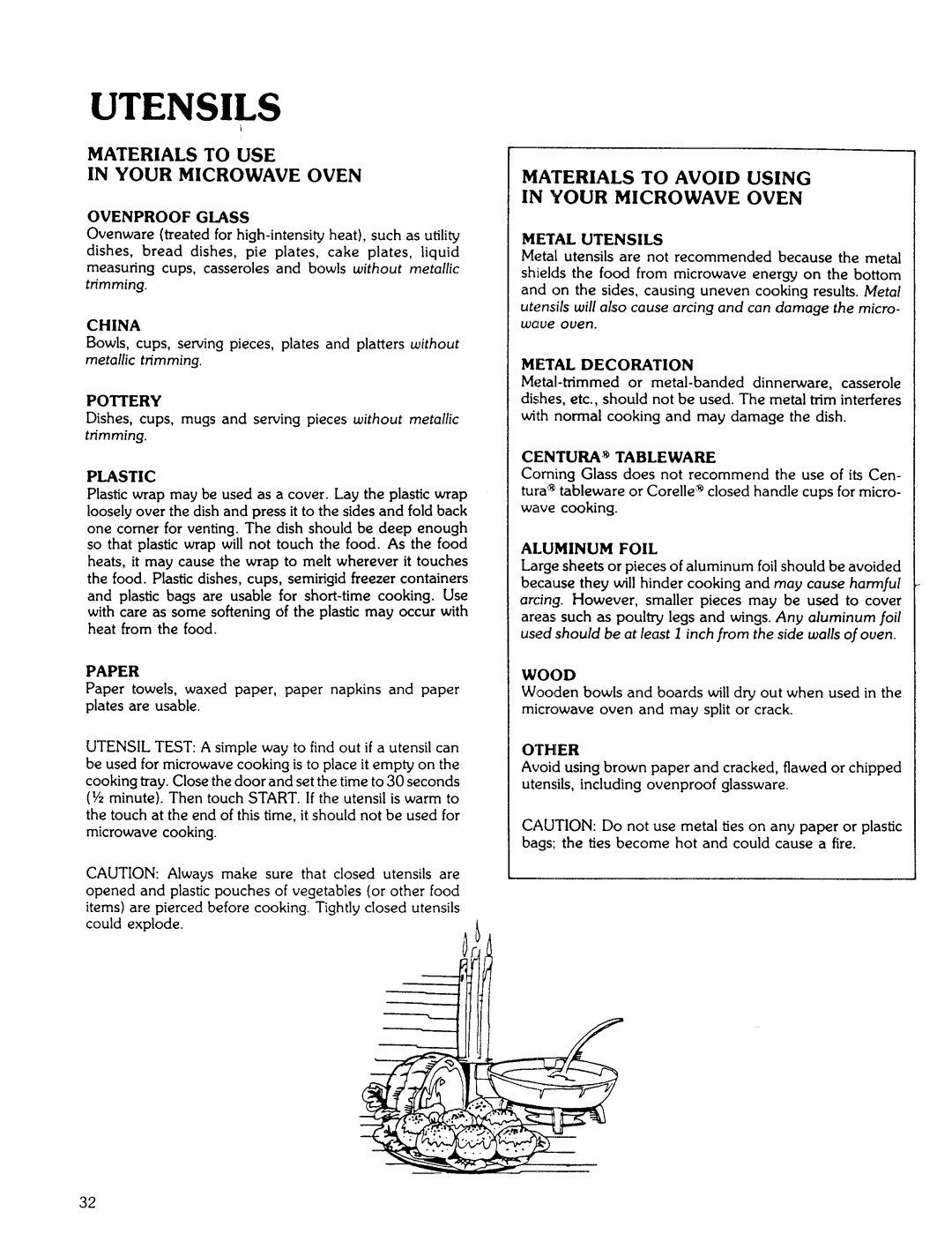 Kenmore 85941 manual Utensils, Ovenware treated for high-intensity heat, such as utility 