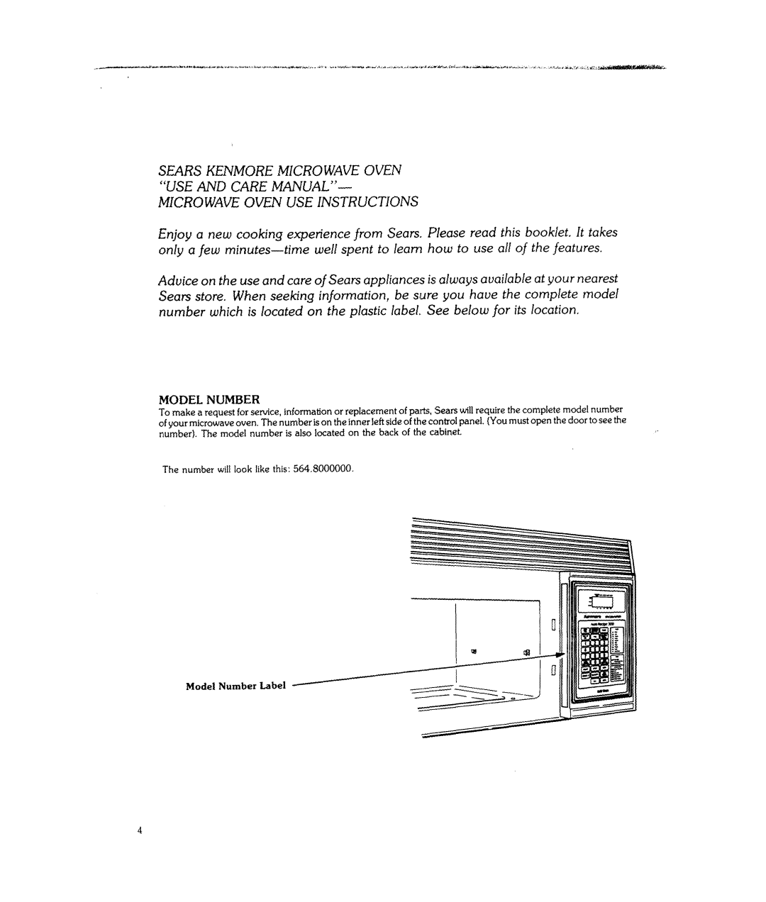 Kenmore 85941 manual Model Number Label 