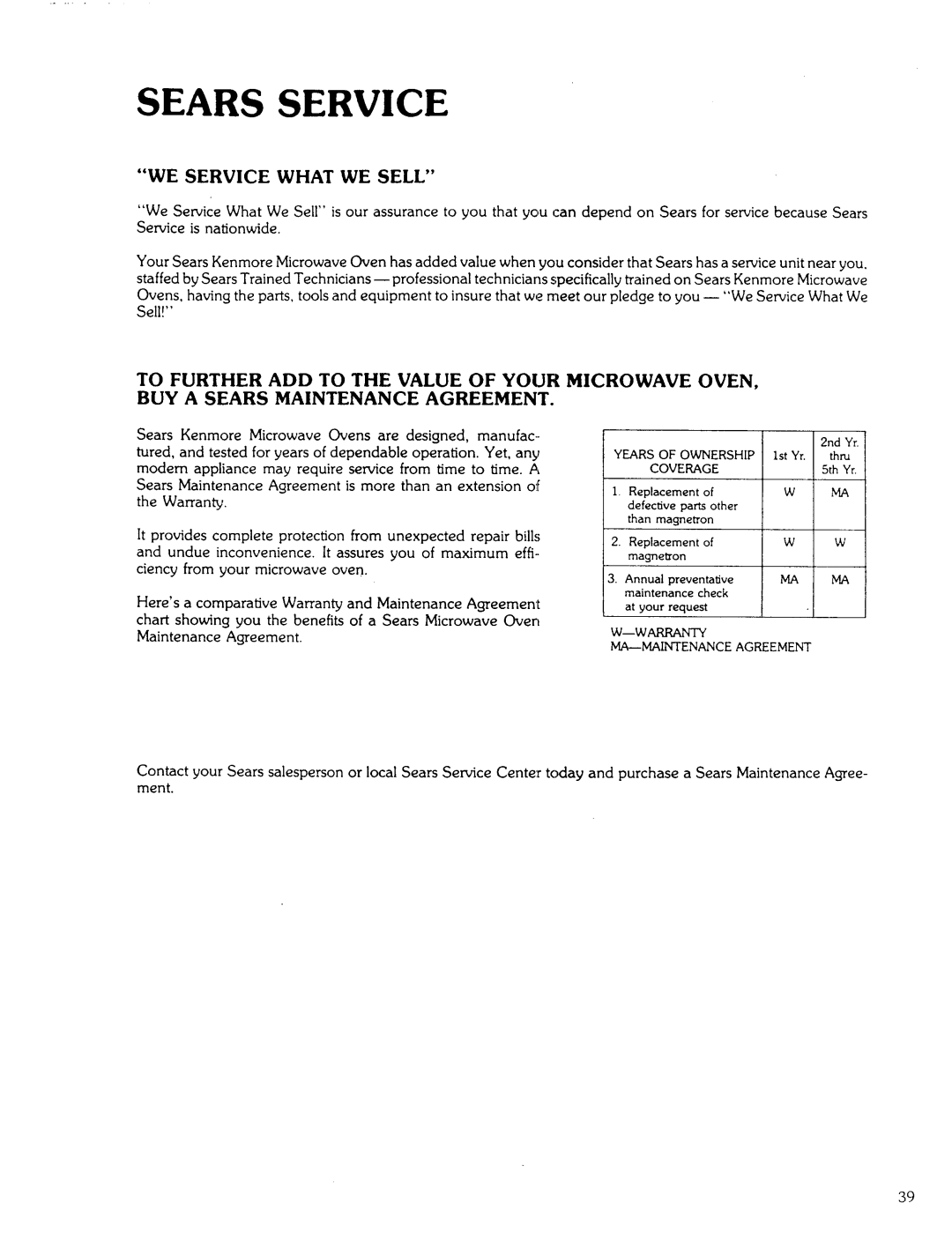 Kenmore 85941 manual Sears Service 