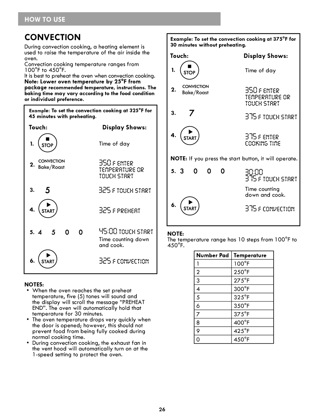 Kenmore 721.86012, 86013, 86019 manual Convection, Time counting down Cook, Temperature 