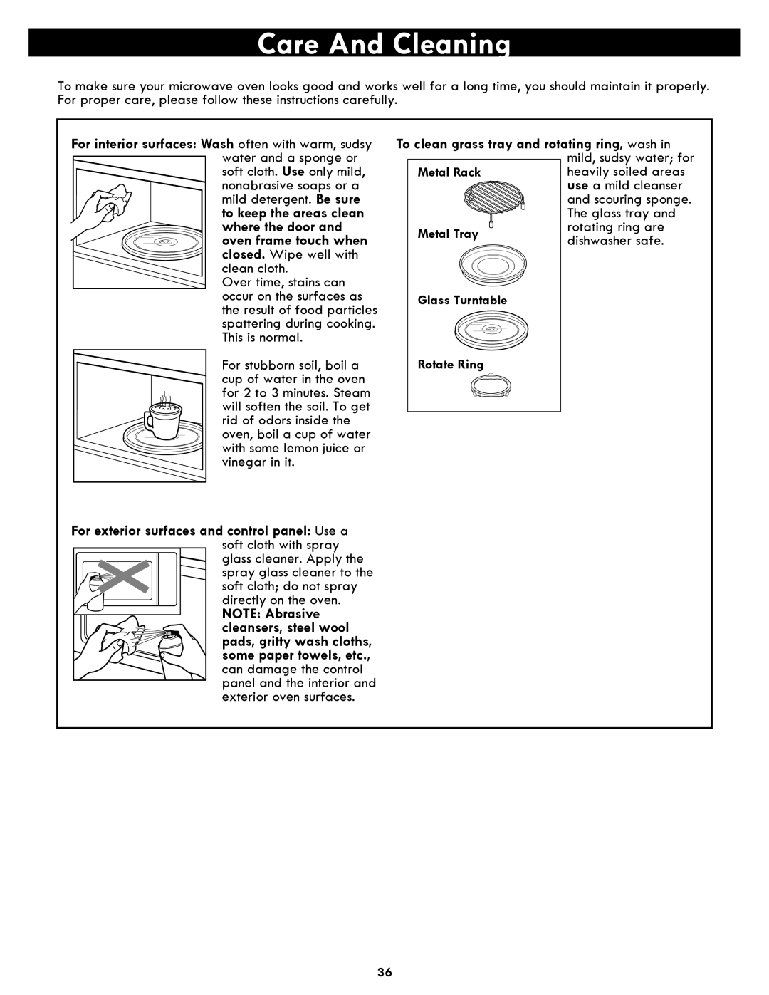 Kenmore 86013, 86019, 721.86012 manual Care And Cleaning, Oven frame touch when closed. Wipe well with clean cloth 