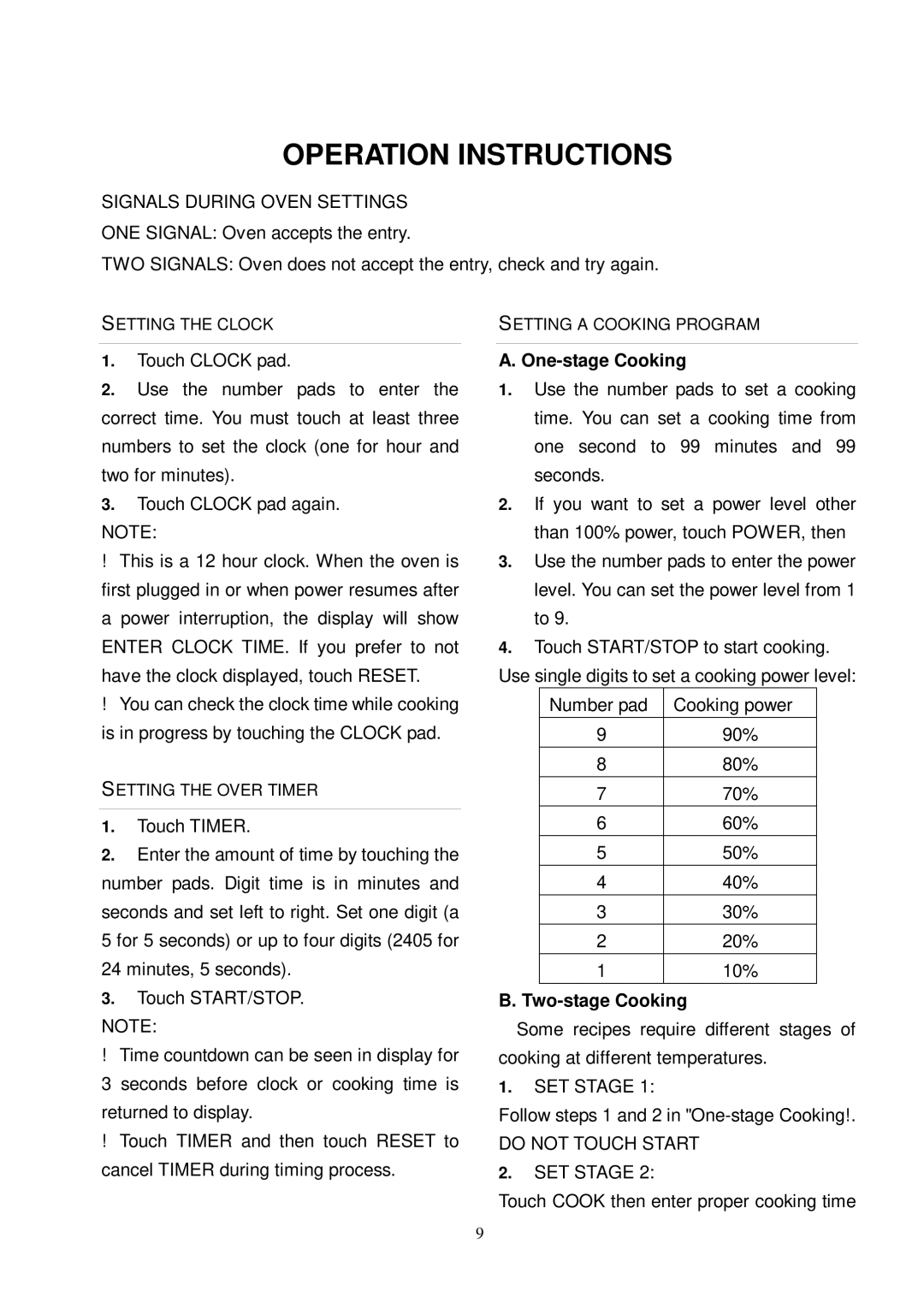 Kenmore 86059 user manual Operation Instructions, One-stage Cooking, Two-stage Cooking 