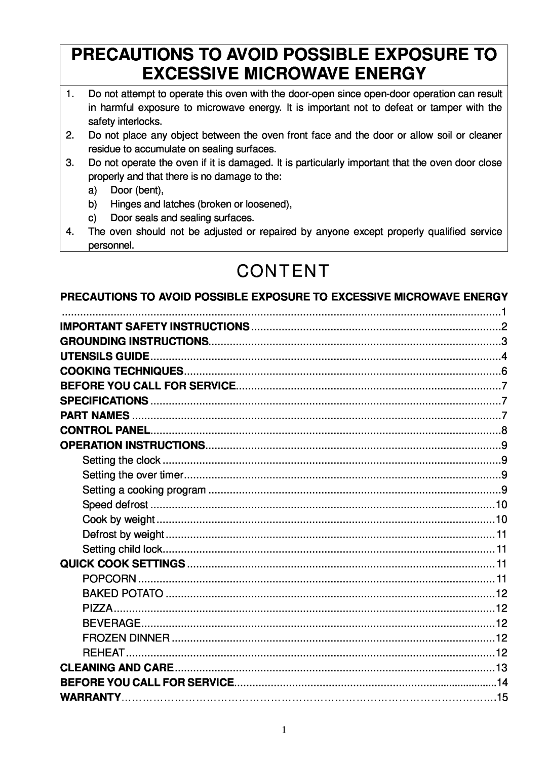 Kenmore 86059 user manual Precautions To Avoid Possible Exposure To, Excessive Microwave Energy, Content 