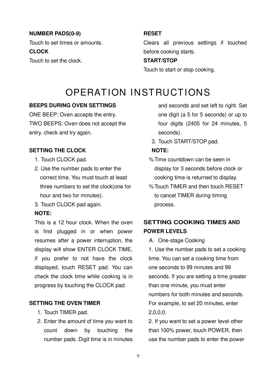 Kenmore 87000 user manual Operation Instructions 