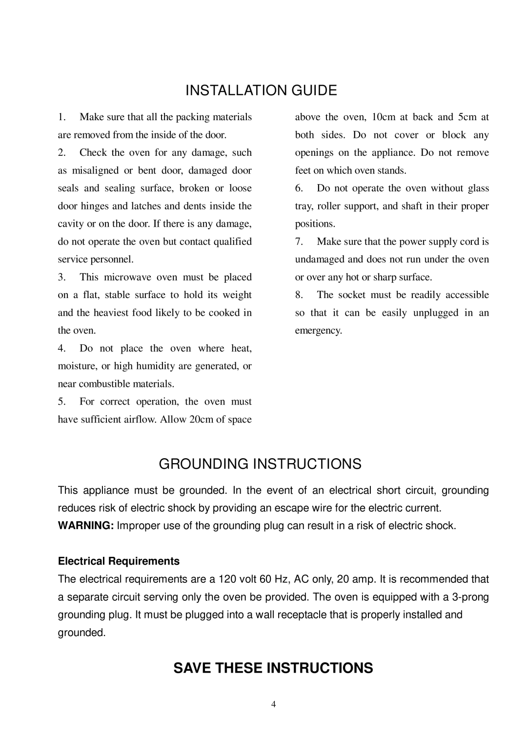 Kenmore 87002 user manual Installation Guide, Grounding Instructions, Electrical Requirements 