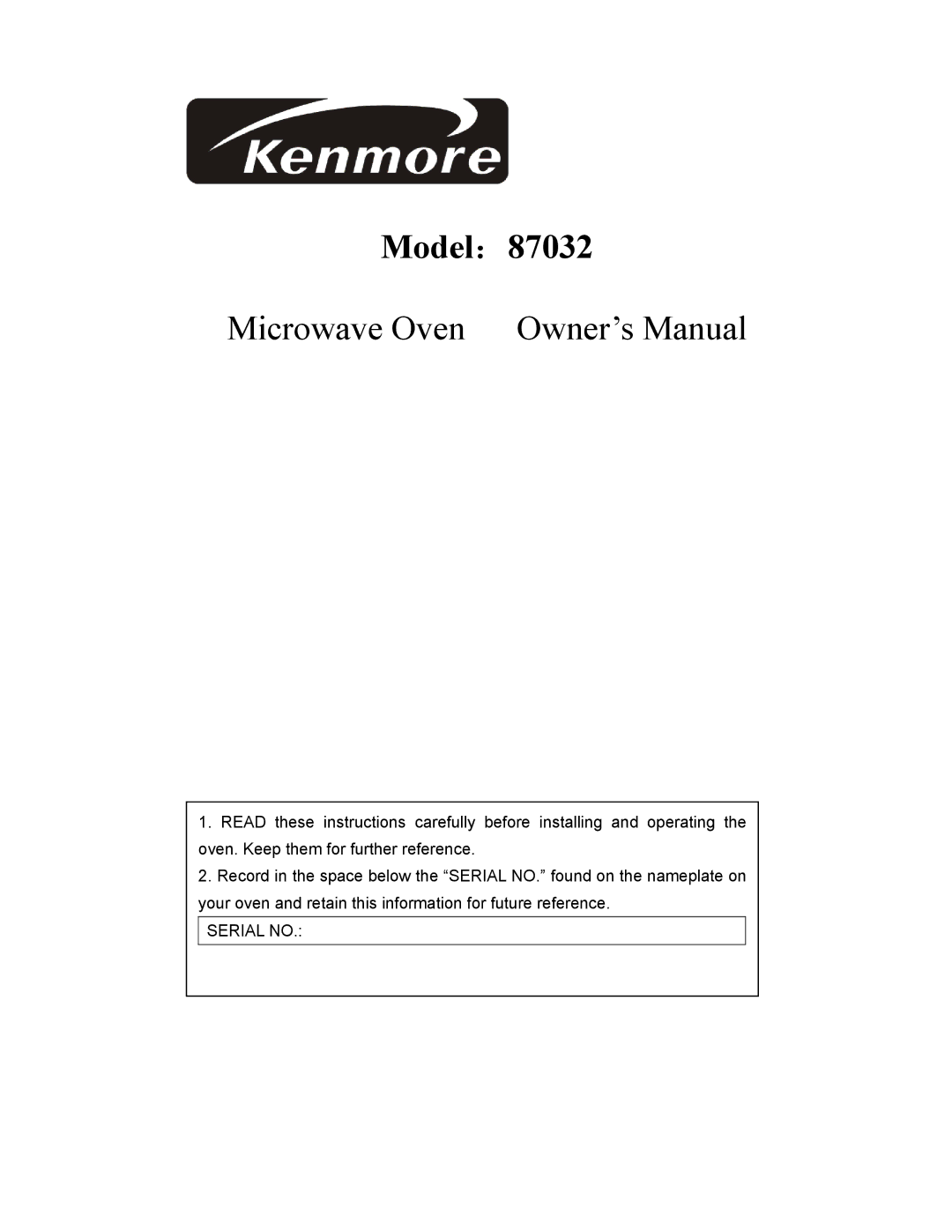 Kenmore owner manual Model：87032 