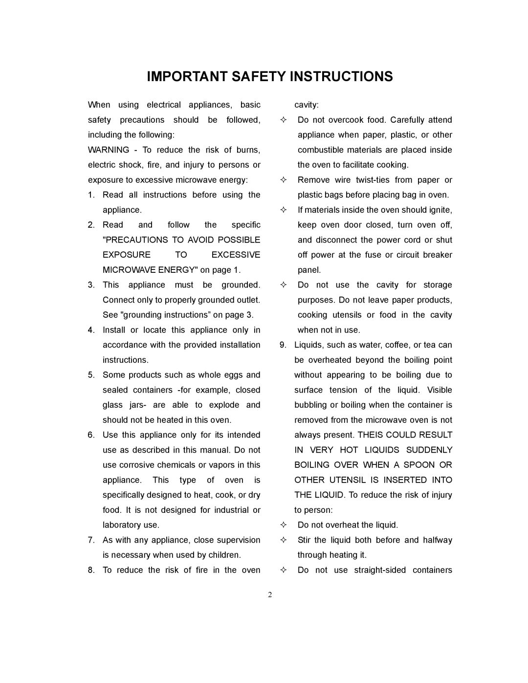 Kenmore 87032 owner manual Important Safety Instructions, Precautions to Avoid Possible 