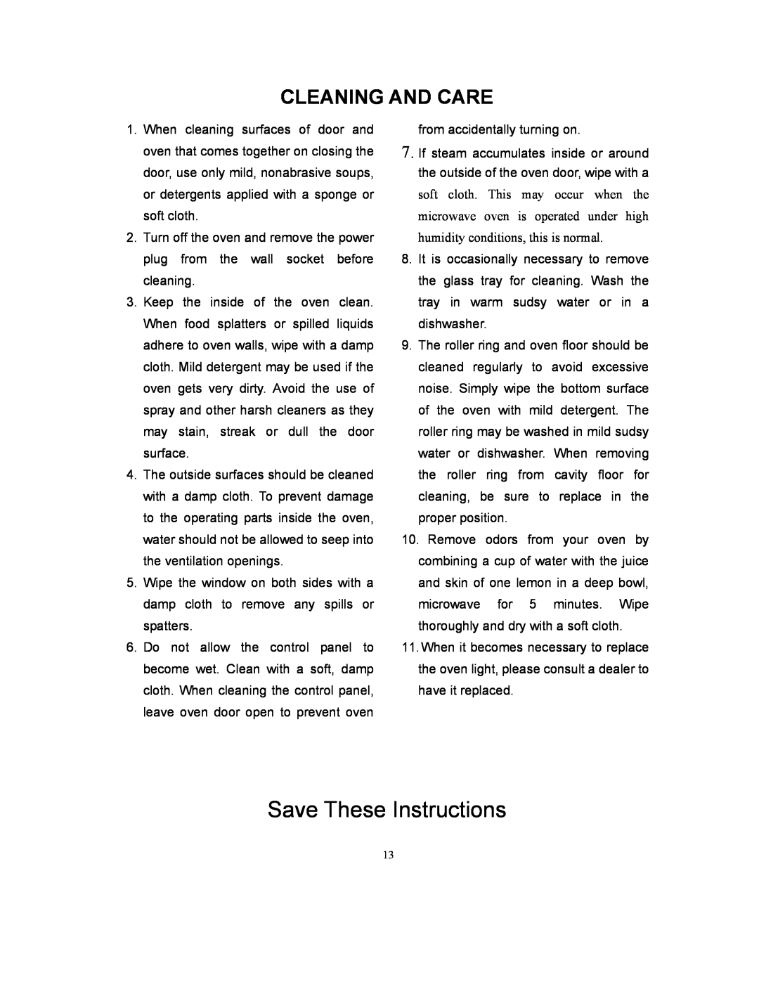 Kenmore 87032 owner manual Save These Instructions, Cleaning And Care 