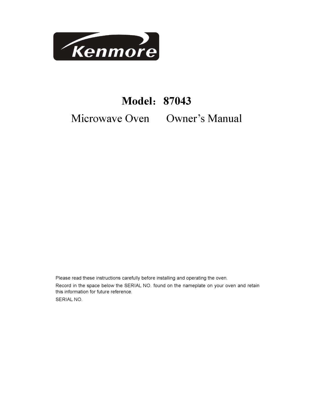 Kenmore owner manual Model：87043 