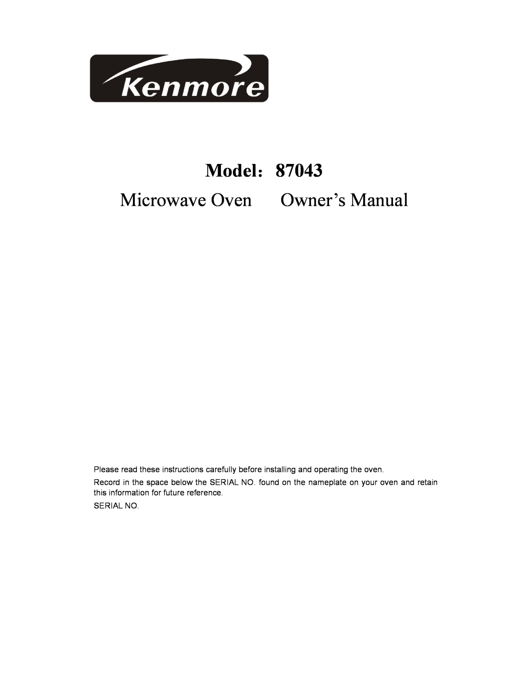 Kenmore owner manual Model：87043 