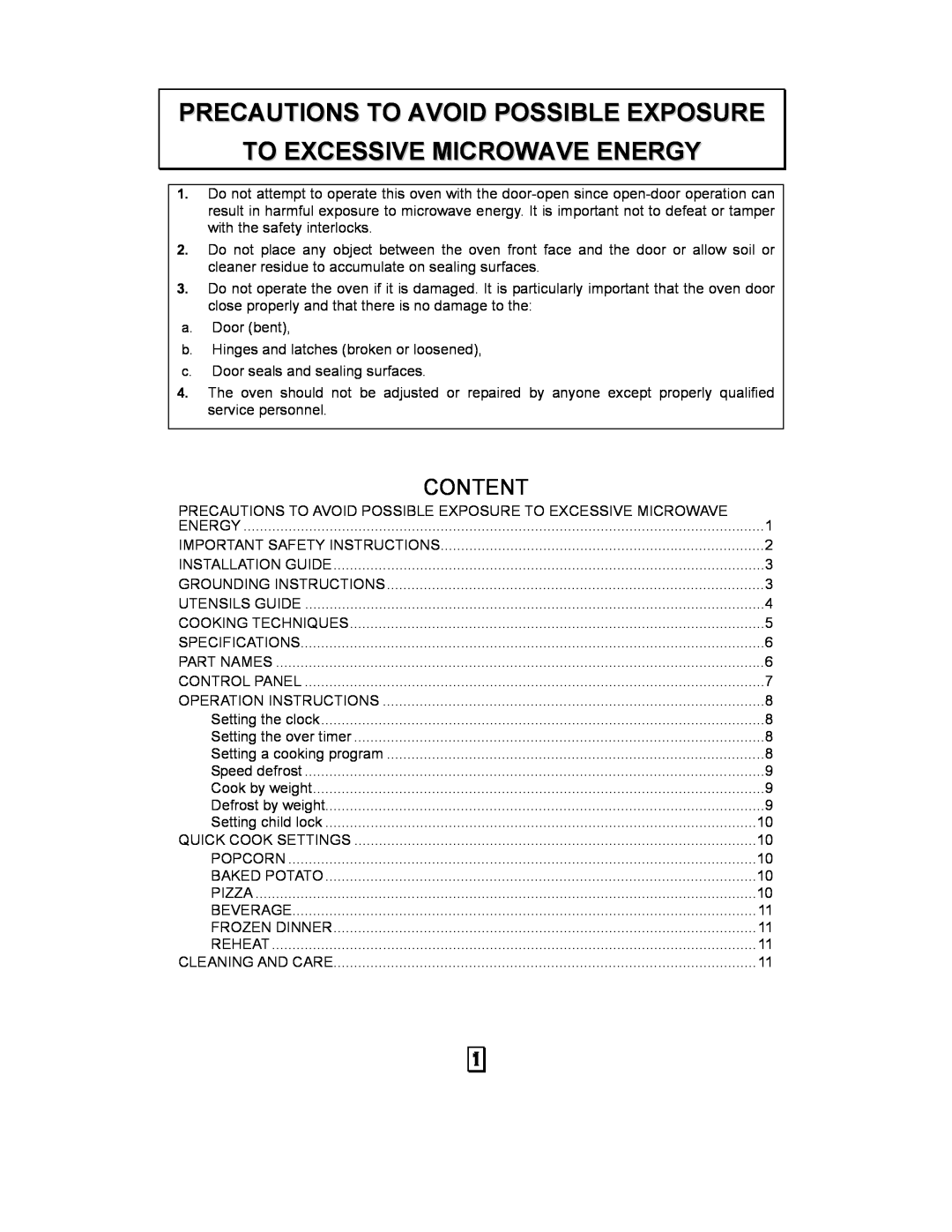 Kenmore 87043 owner manual Precautions To Avoid Possible Exposure To Excessive Microwave Energy, Content 