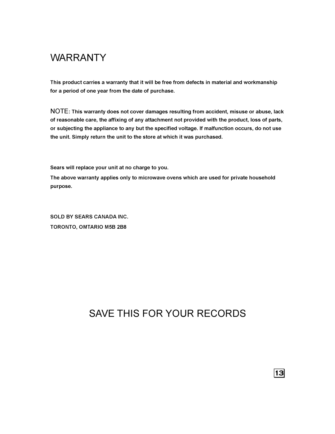 Kenmore 87090 owner manual Warranty 