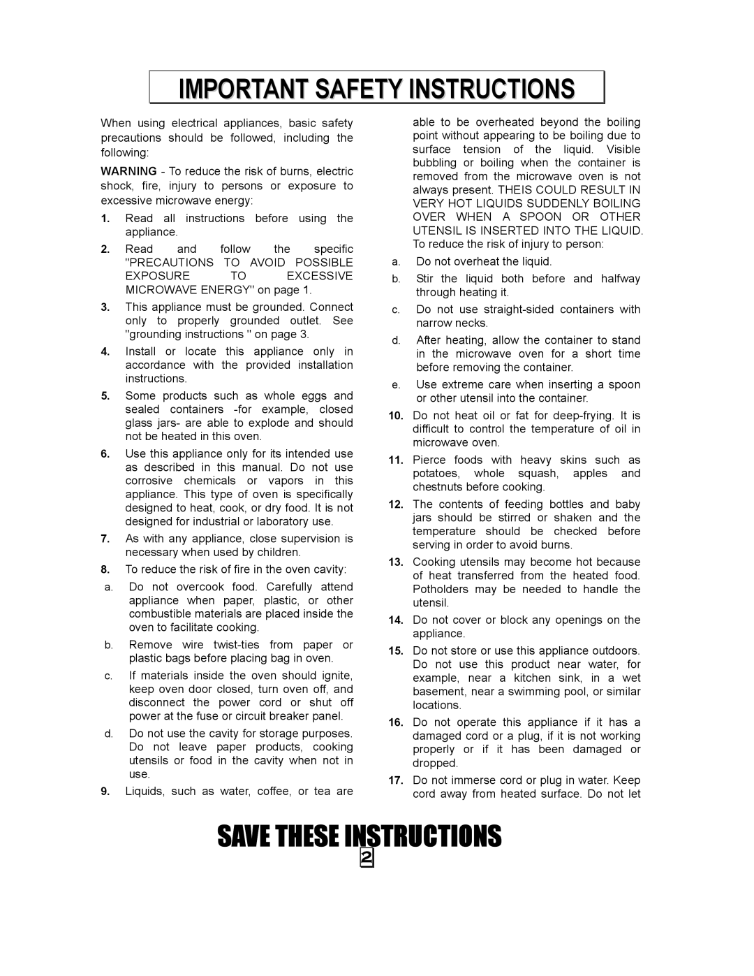 Kenmore 87090 owner manual Important Safety Instructions, Precautions to Avoid Possible 