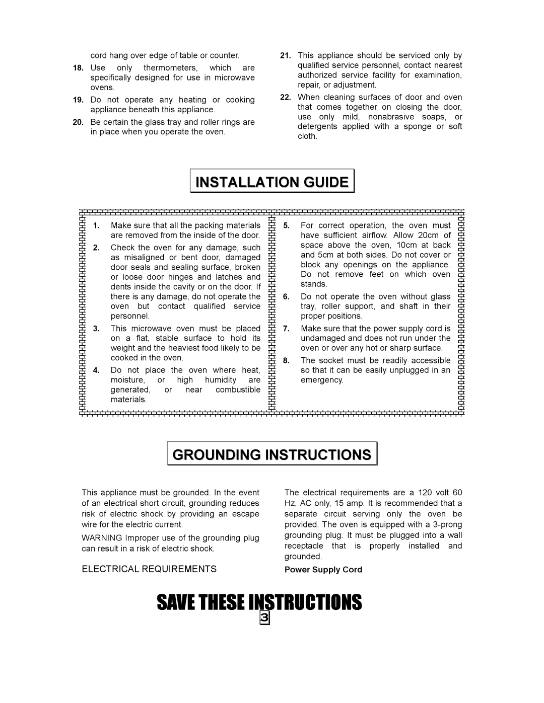 Kenmore 87090 owner manual Installation Guide, Grounding Instructions, Power Supply Cord 