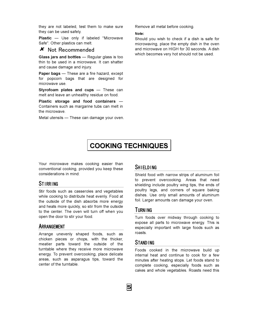 Kenmore 87090 owner manual Cooking Techniques, Not Recommended 