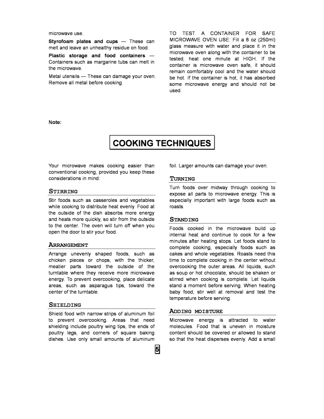 Kenmore 87103 user manual Cooking Techniques, Stirring, Arrangement, Shielding, Turning, Standing, Adding Moisture 