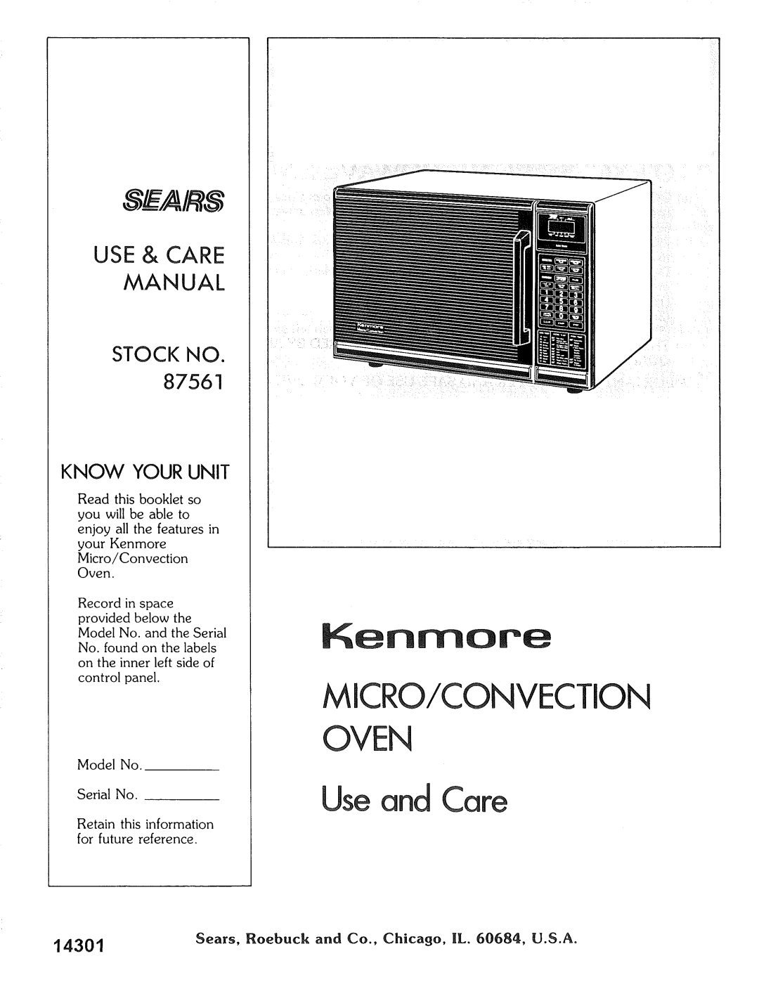 Kenmore 87561 manual MICRO/CONVECTION Oven 