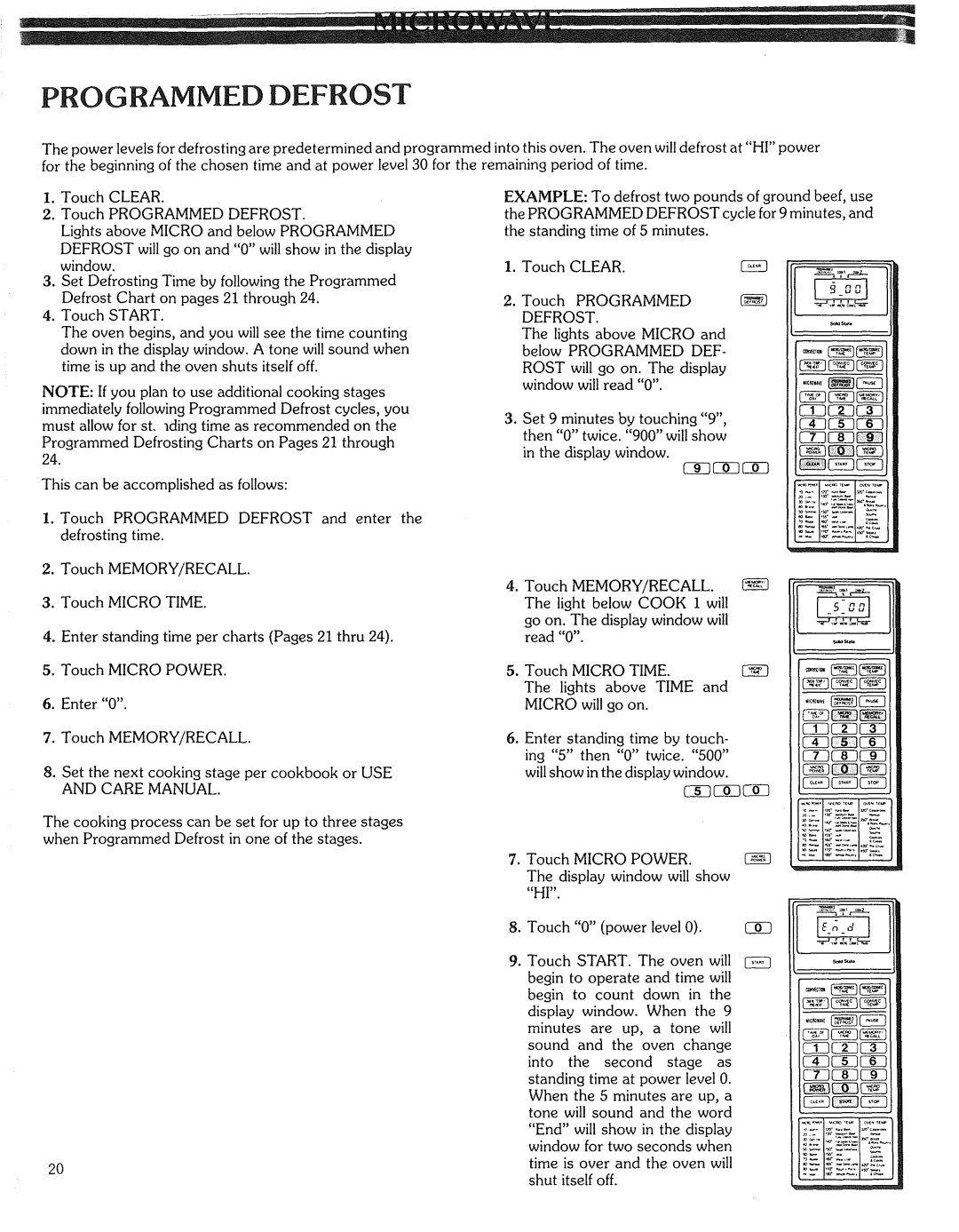 Kenmore 87561 manual Programmed Defrost, Lights above Micro and below Programmed 