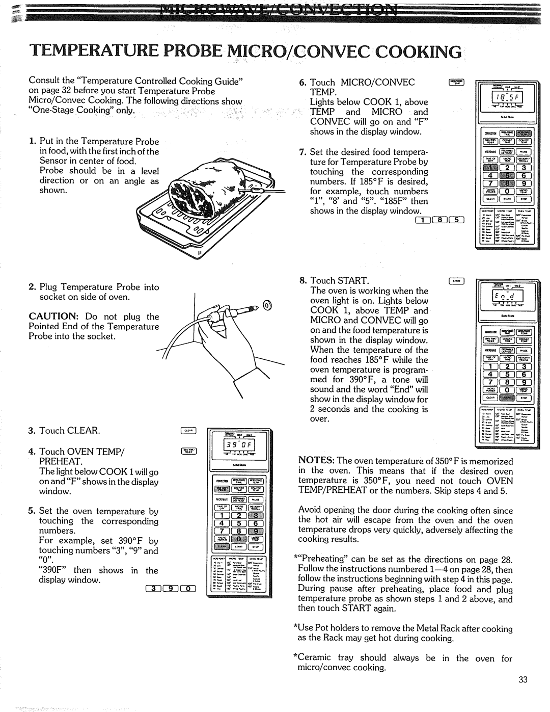 Kenmore 87561 manual Temperature Probe MICRO/CONVEC Cooking, Ftt 