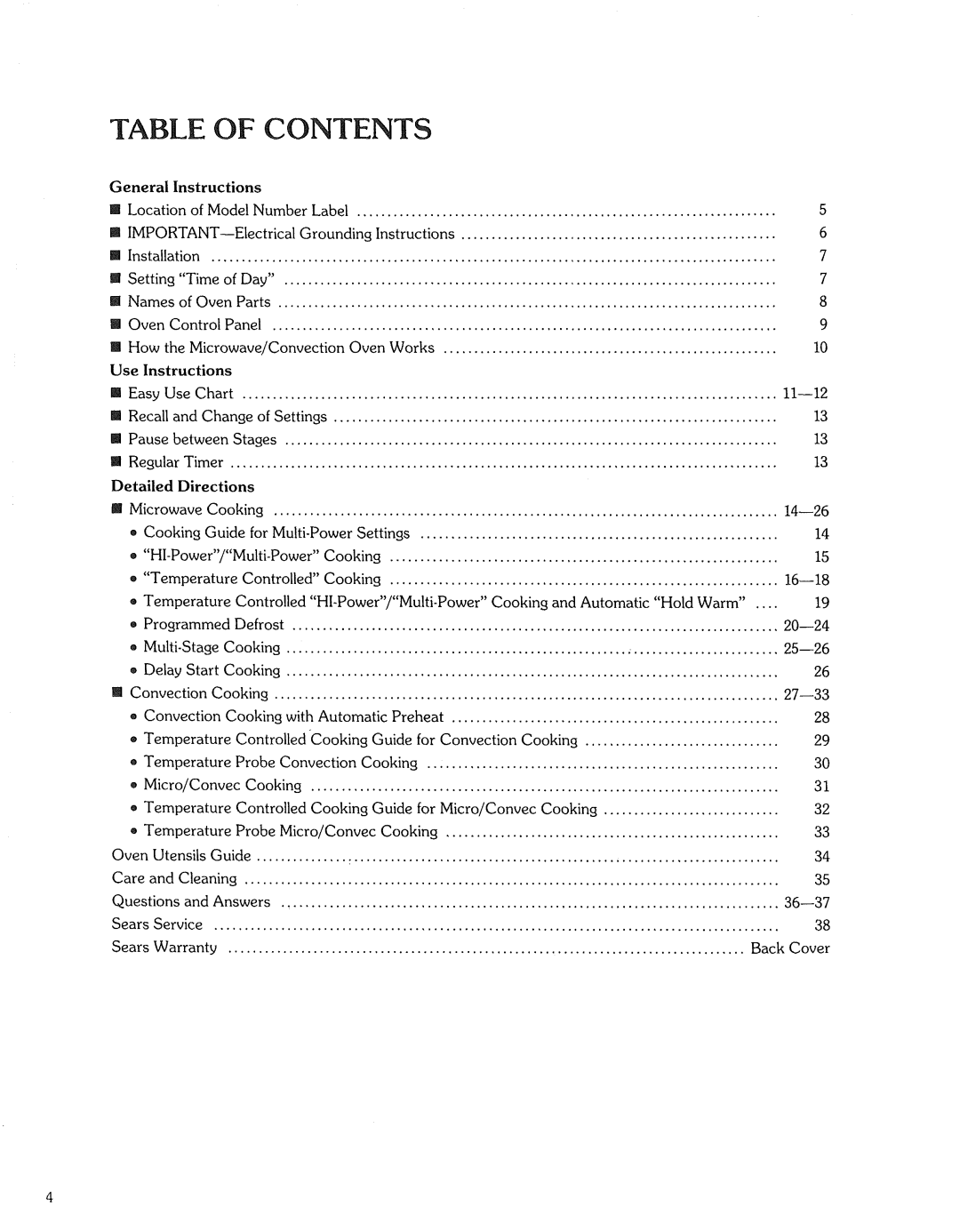 Kenmore 87561 manual Contents 