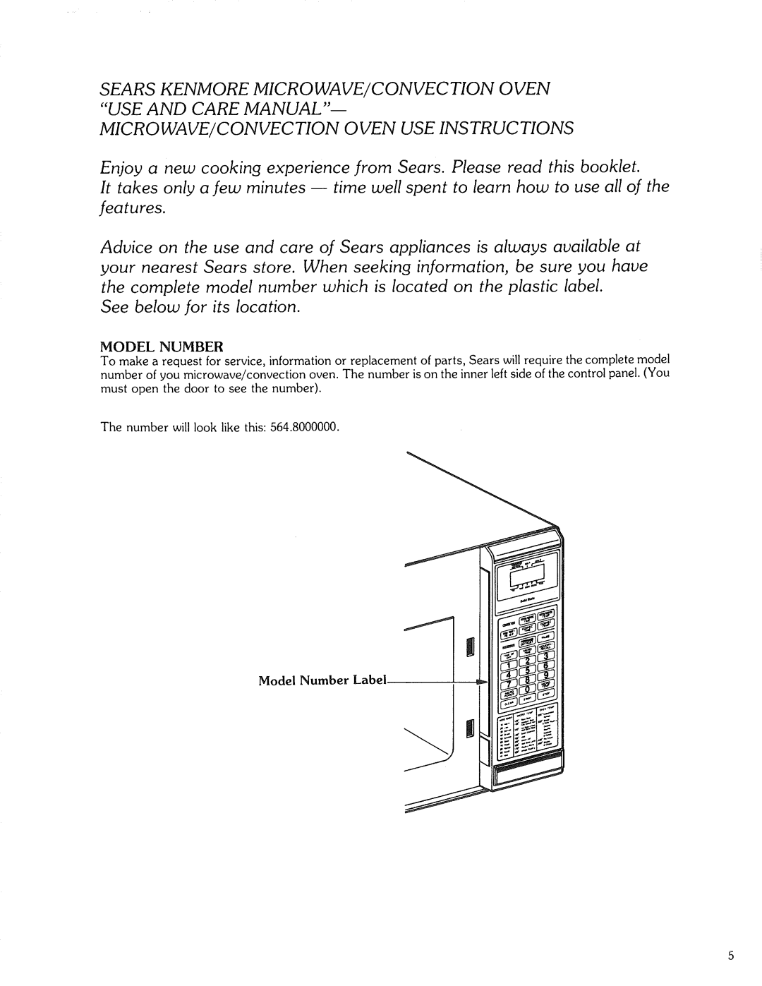 Kenmore 87561 manual Model Number 