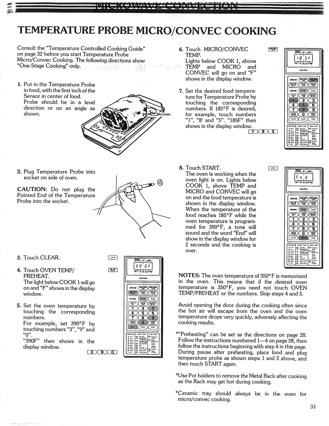 Kenmore 87561 manual Temperature Probe Micro/Convec Cooking 
