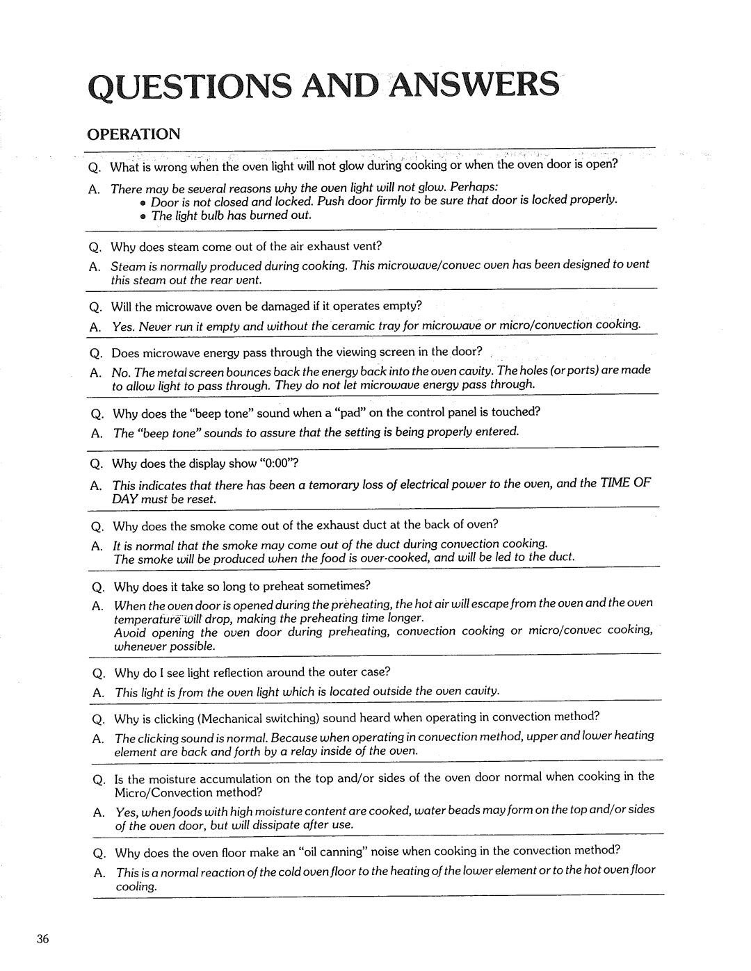 Kenmore 87561 manual Questions And Answers, Operation 