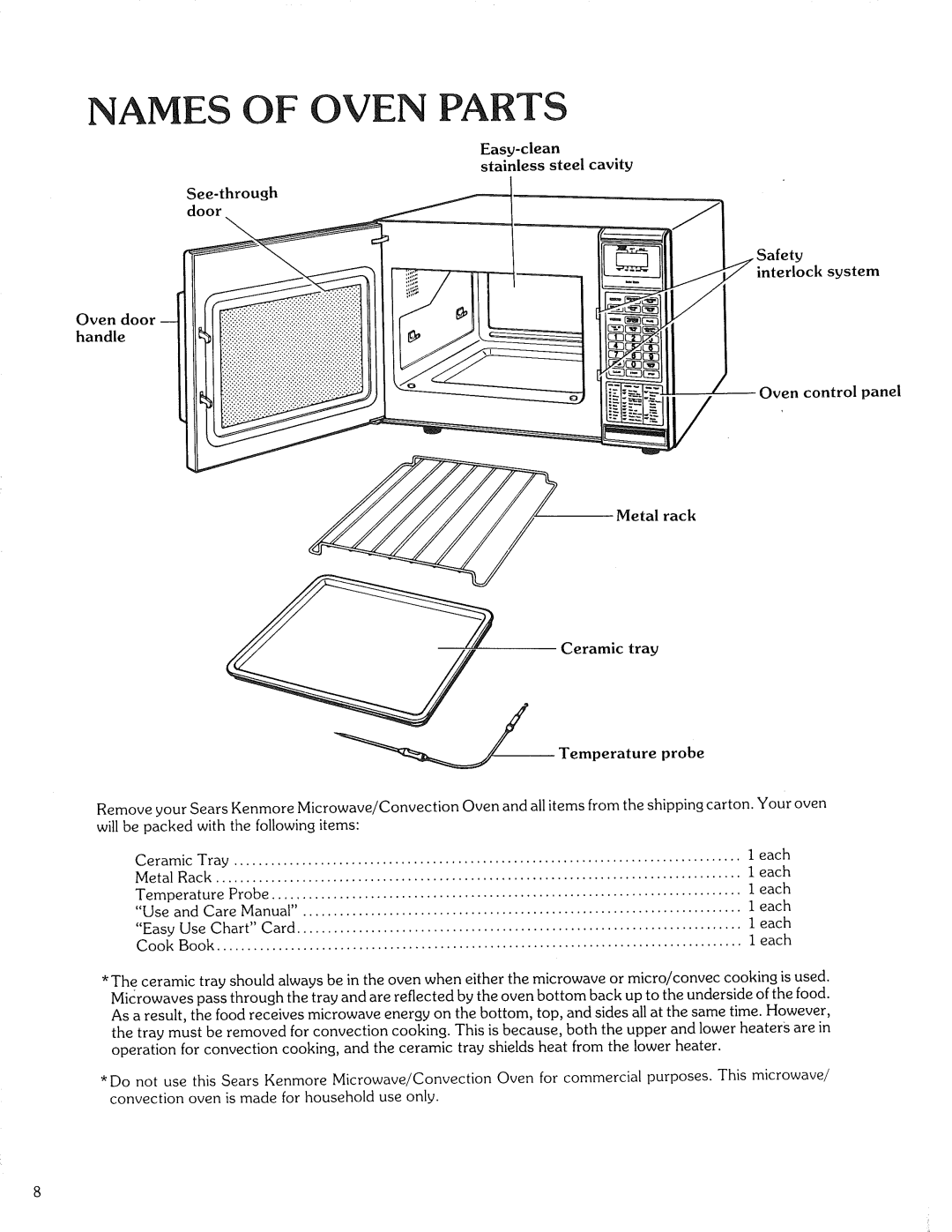 Kenmore 87561 manual Names Of Oven Parts, door interlock system, Metal rack Ceramic tray 