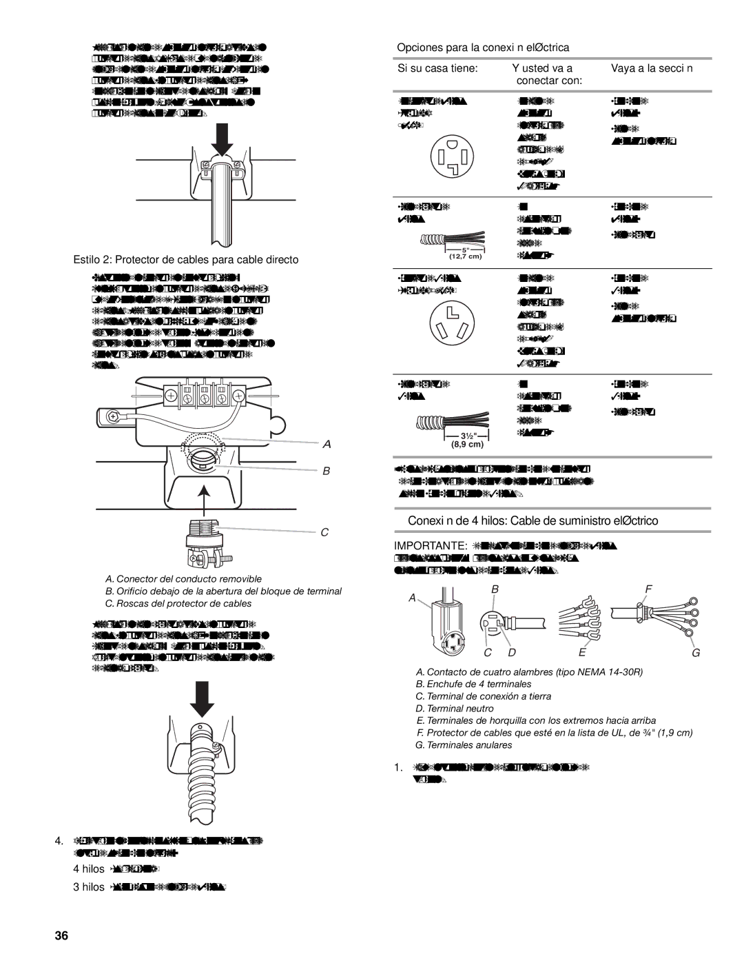 Kenmore 8789, 110.8787 Conexión de 4 hilos Cable de suministro eléctrico, Estilo 2 Protector de cables para cable directo 