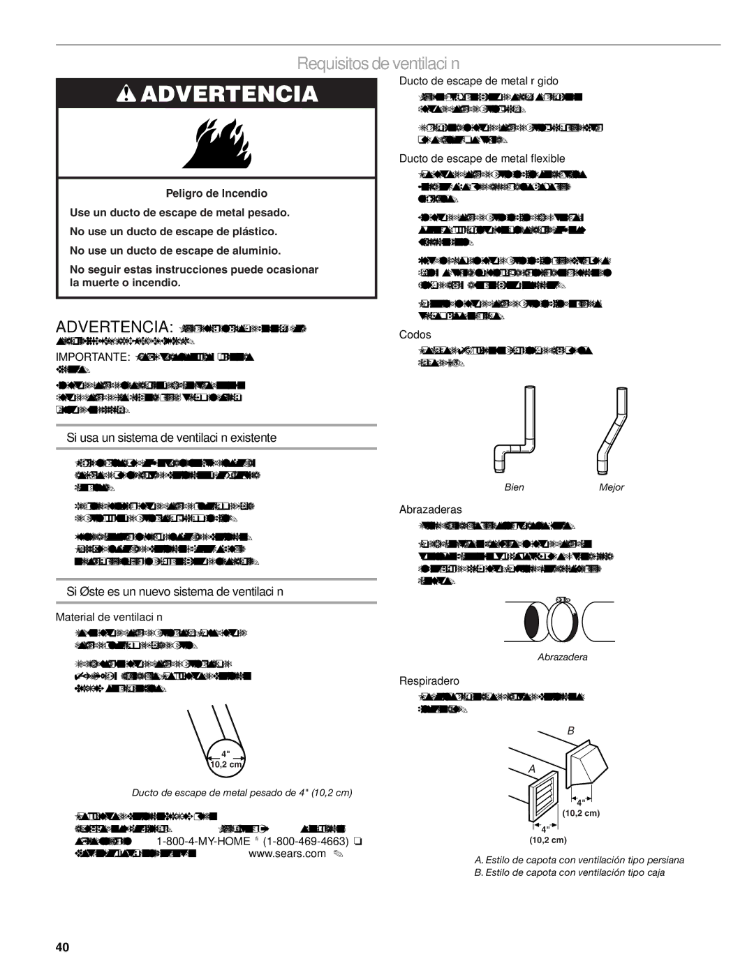 Kenmore 8789, 110.8787 manual Requisitos de ventilación, Si usa un sistema de ventilación existente 