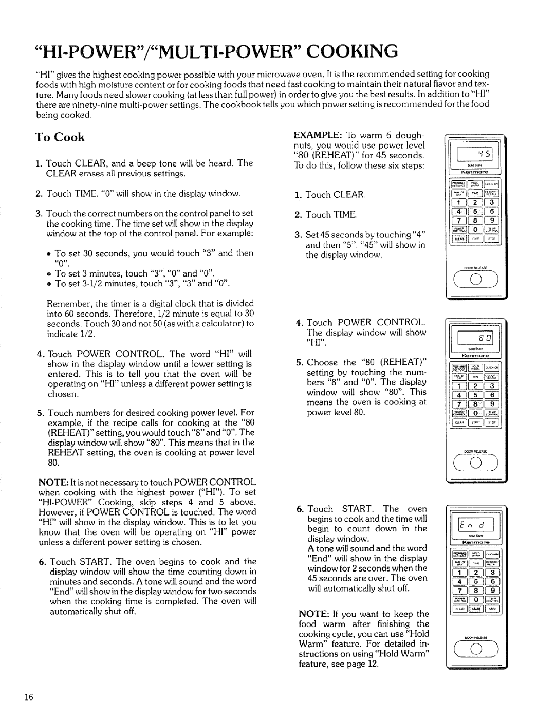 Kenmore 88329 manual HI-POWER/MULTI-POWER Cooking, Chosen 