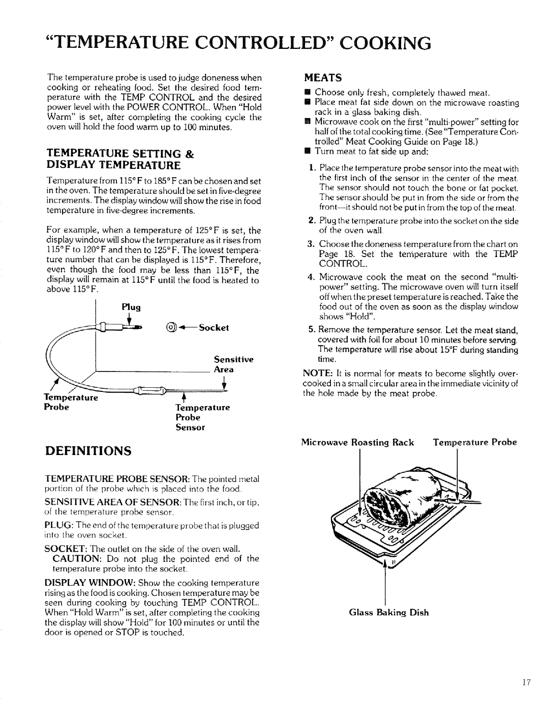 Kenmore 88329 manual Temperature Controlled Cooking, Socket Sensitive Area Temperature ProbeTemperature Sensor 