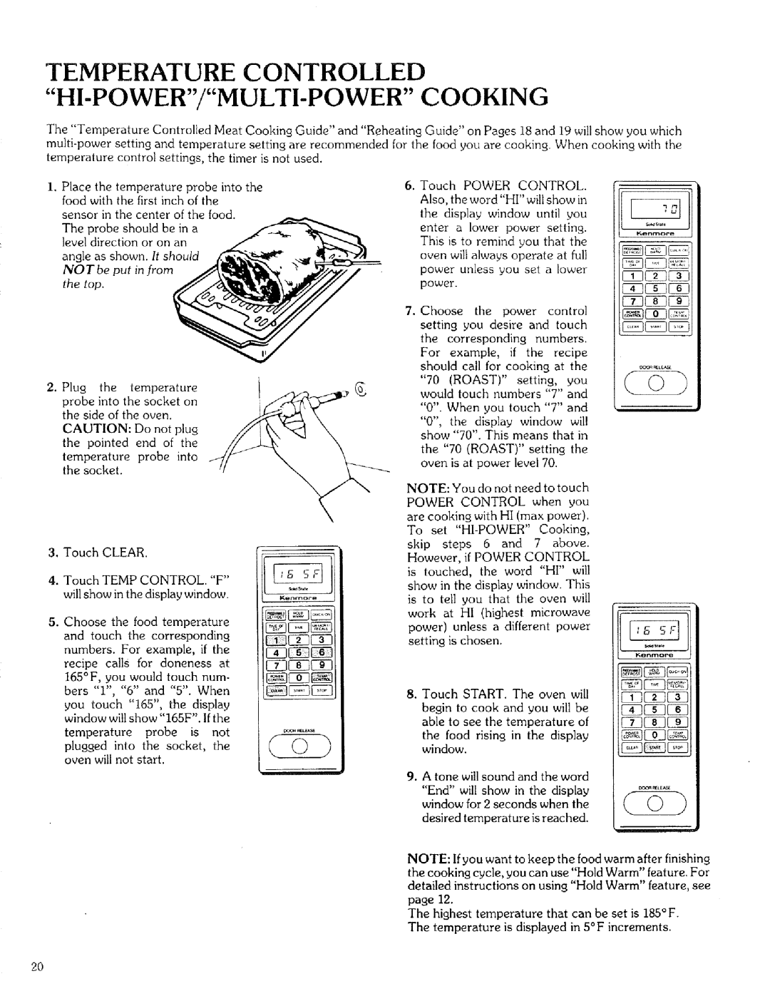 Kenmore 88329 manual Temperature Controlled HI-POWER/MULTI-POWER Cooking 