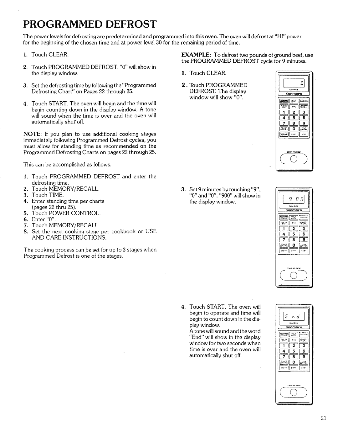 Kenmore 88329 manual Programmed Defrost 