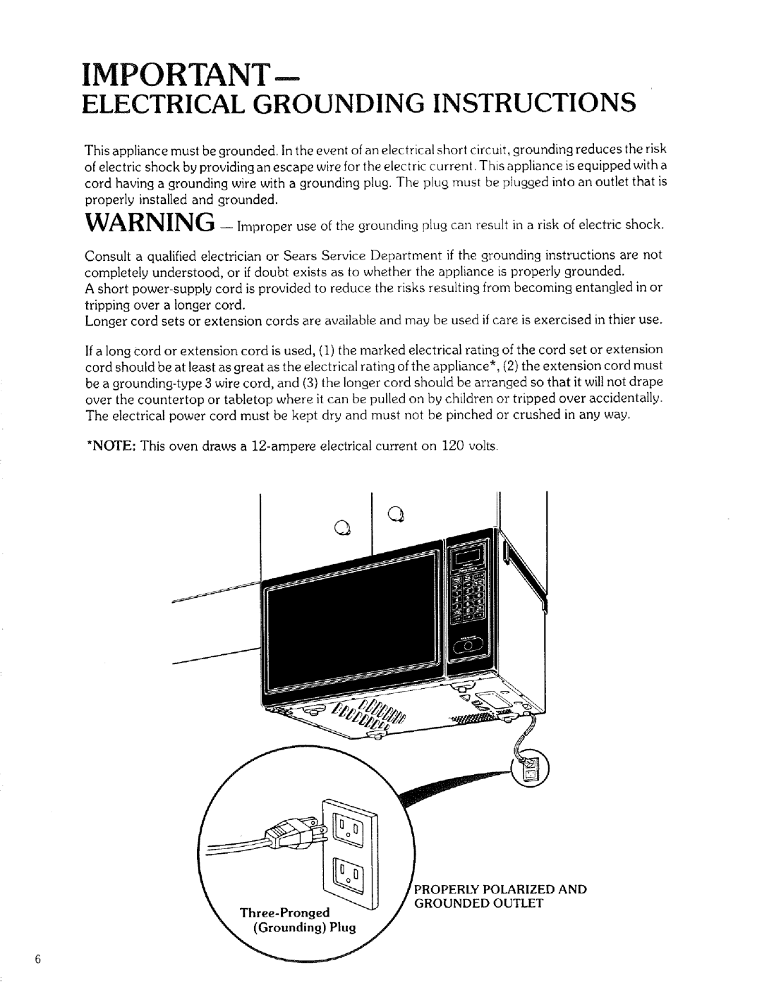 Kenmore 88329 manual Electrical Grounding Instructions, Properly Polarized Grounded Outlet 