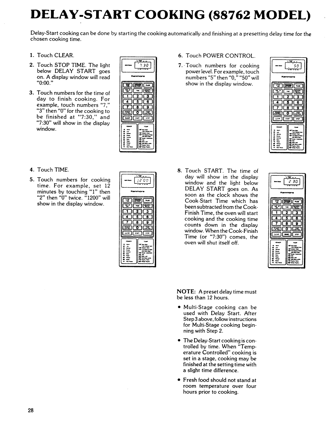 Kenmore 88761 manual DELAY-START Cooking 88762 Model 