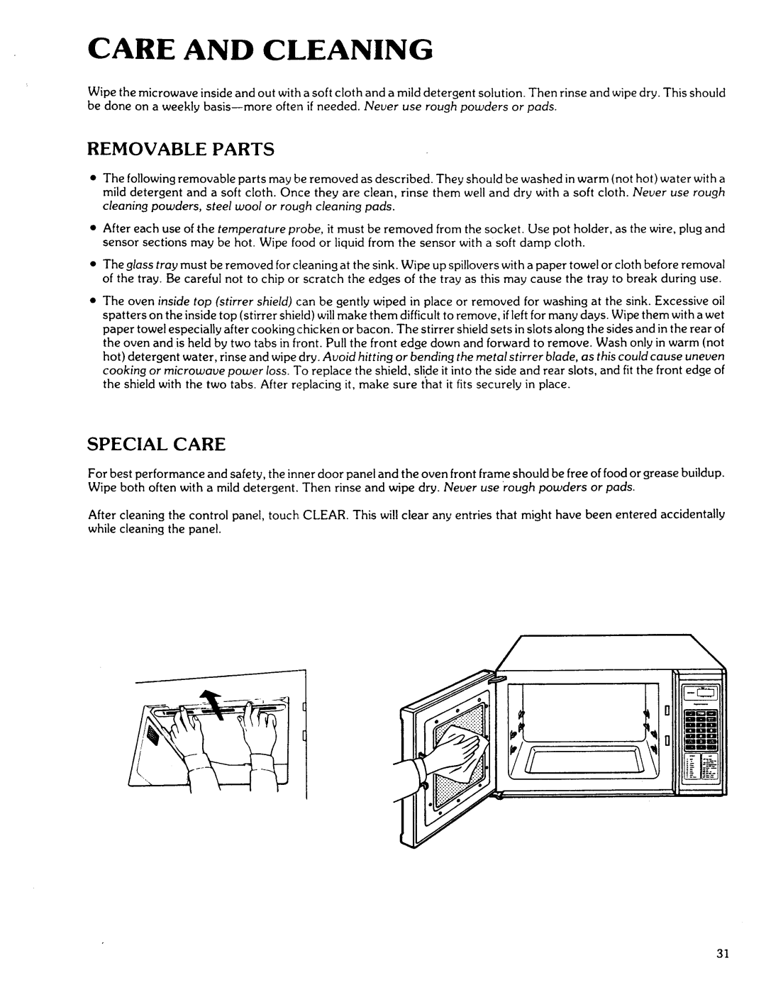 Kenmore 88762, 88761 manual Removable Parts, Special Care 