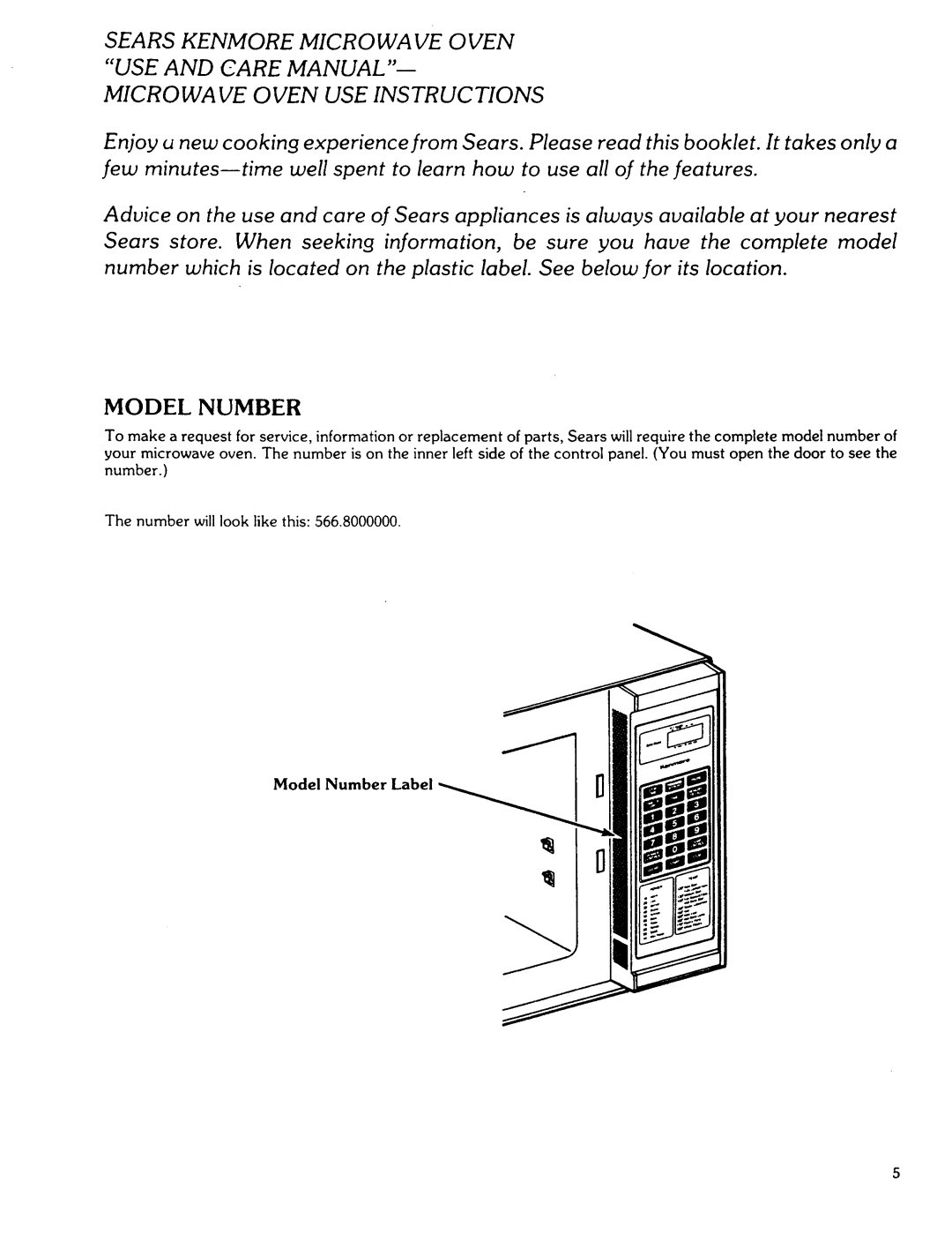 Kenmore 88762, 88761 manual Number will look like this Model Number Label 