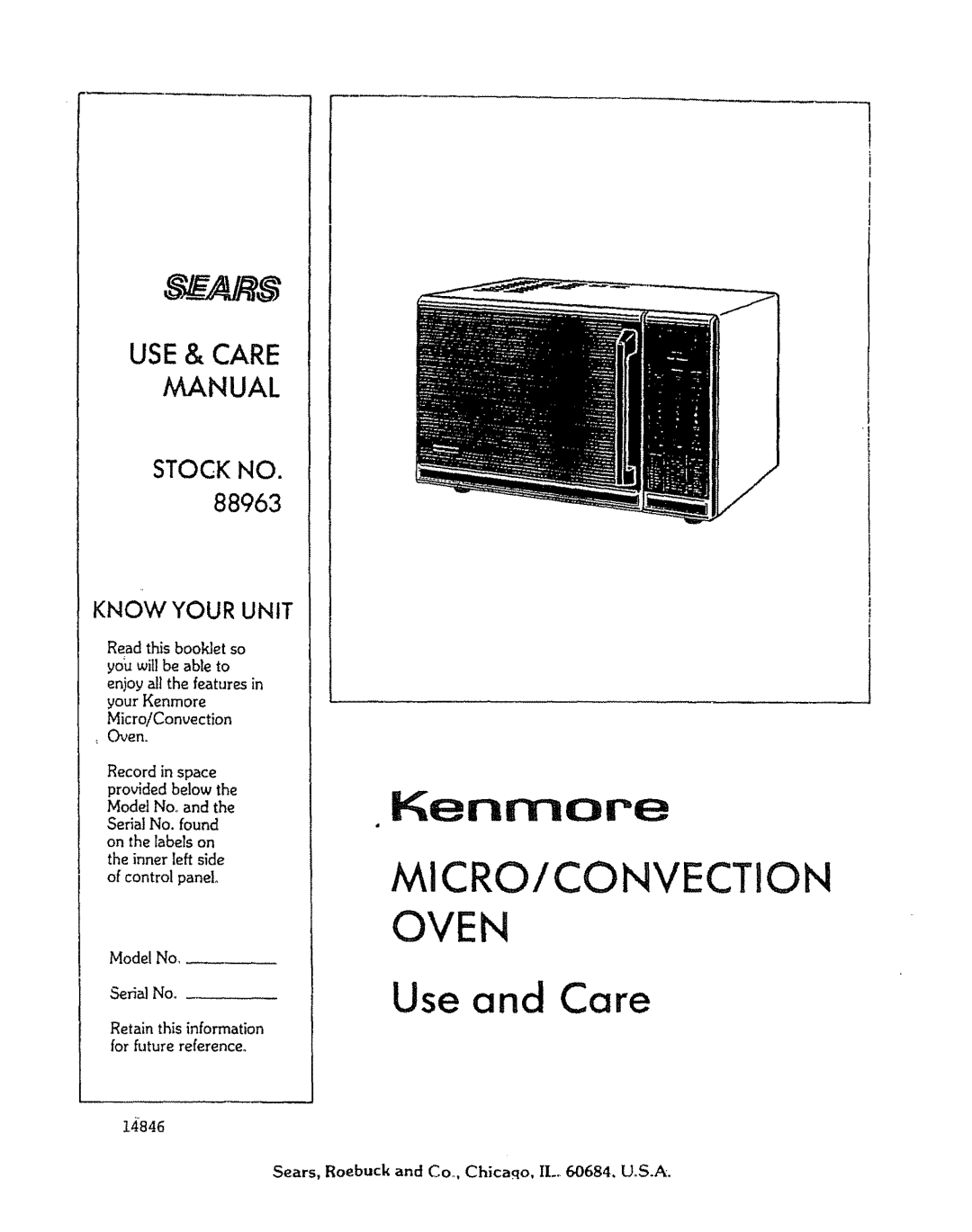 Kenmore 88963 manual USE & Care Manual, Sears, Roebuck and Co., Chicaqo, IL 60684. US.A 